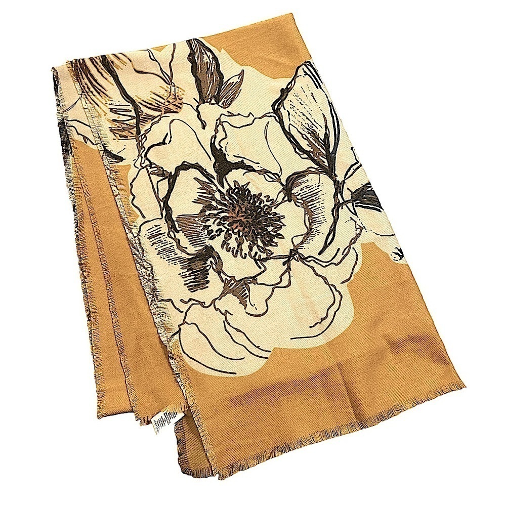 Unbranded Super Soft Golden Yellow Scarf Wrap Large Floral Print and Self Fringe - Picture 4 of 8